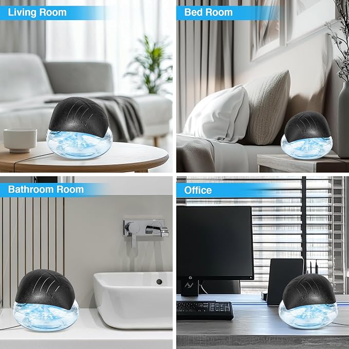 Water Air Purifier for Home with Essential Oil Diffuser & Humidifier, Rainbow Air Washer with LED Mood Light- Includes 6x10ml Essential Oils, Air Revitalizer for Smoke and Pets, Black