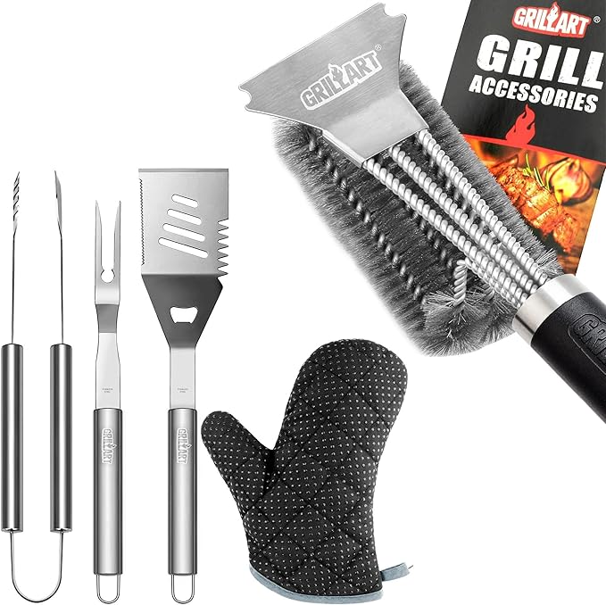 GRILLART 3PCS Grill Tools Bundle with Fast Clean Grill Brush