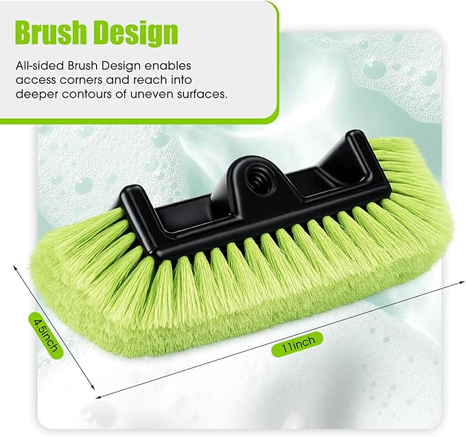 2 Pack 58 Inch Extendable Car Wash Brushes, Soft Bristled Scratch Free Cleaning System with Long Handle, Universal Cleaning Tool Set for Vehicles Home Windows Tires Snow Removal (Green)