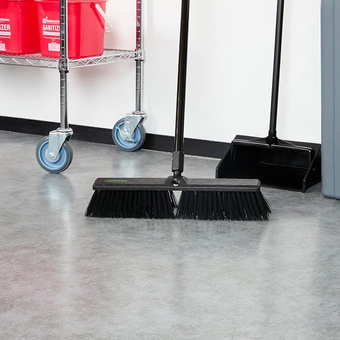 Restaurantware-BROOM HEAD ONLY: Clean Tek Professional 17.13-Inch Push Broom Head, 1 Heavy-Duty Cleaning Tool - Handle Sold Separately, Fine Flagged Bristles, Black Plastic, Outdoor Use