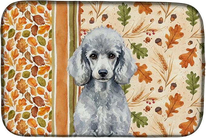 Caroline's Treasures Standard Silver Poodle Heirloom Fall Dish Drying Mat Absorbent Dish Drying Mat Pad for Kitchen Counter Dish Drainer Mat for Countertop, 14 x 21", Multicolor