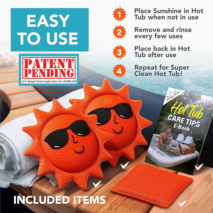 BubbyShine Hot Tub Scum Absorber 2 Pack + 100 Pack 6in1 Test Strips