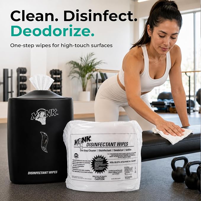 Monk Disinfecting Wipes (4 Refills of 800 Count) for Commercial Facilities | Heavy Duty Cleaning Wipes - 3in1 Disinfectant, Deodorizer & Sanitizer Cleaning Supplies – All Purpose Cleaner for Home & Gym