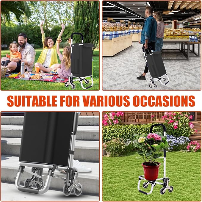 2 in 1 Shopping Cart for Groceries, 110 lbs Grocery Cart on Wheels, Foldable Shopping Cart with 6 Wheels, Load-Bearing Hand Truck with Black Waterproof Bag for Shopping, Camping, Garden