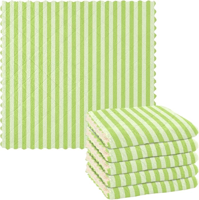 Green Stripes Kitchen Towels Dish Cloths Set of 6 Microfiber Cleaning Cloths for Cars Super Absorbent Machine
