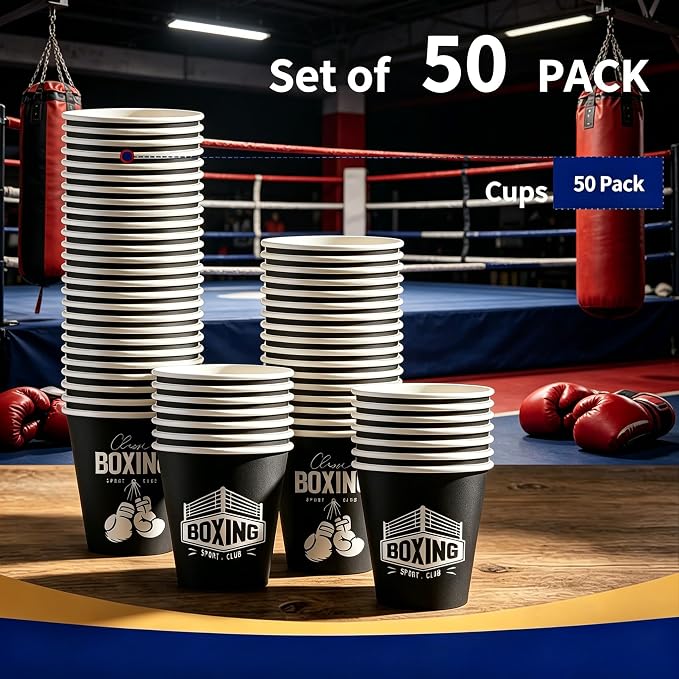 50Pcs Boxing Themed Party Paper Cups Disposable 9oz Paper Cups for for Sports Supplies Decorations Drinking for Birthday Party Favors (50, boxing)