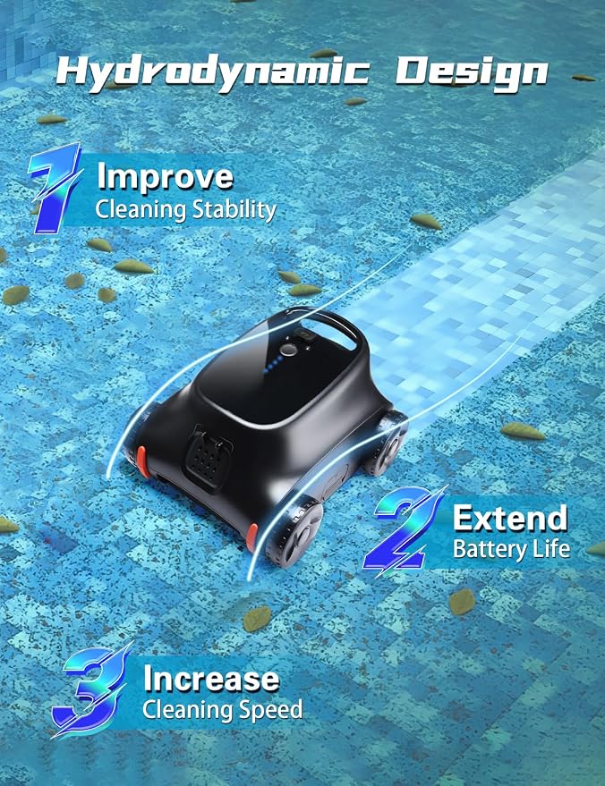 Cordless Robotic Pool Cleaner, Pool Vacuum for Above Pools, Pool Cleaner Lasts 180 Min, Self-Parking Technology, Ideal for Flat Bottomed Pools up to 2000 Sq.ft