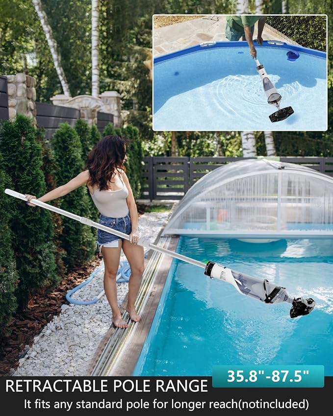 FOTING Cordless Pool Vacuum for Above Ground Pool 19.5 GPM, All-Angle Head&LED Display,Handheld Rechargeable Spa Vacuum Cleaner for Inground Pools for Hot Tub, Debris,Shallow Steps