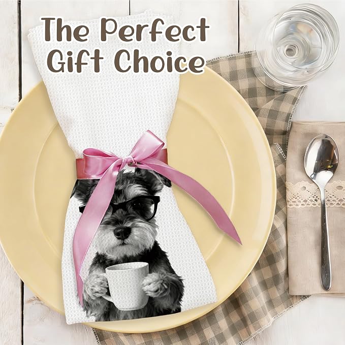 Funny Schnauzer Kitchen Towels, Dog Kitchen Accessories, Dog Chef Gifts for Women Decorative Hand Towels for Kitchen Decor, Coffee Lovers Gifts Dish Tea Towel, 16x24 Inch