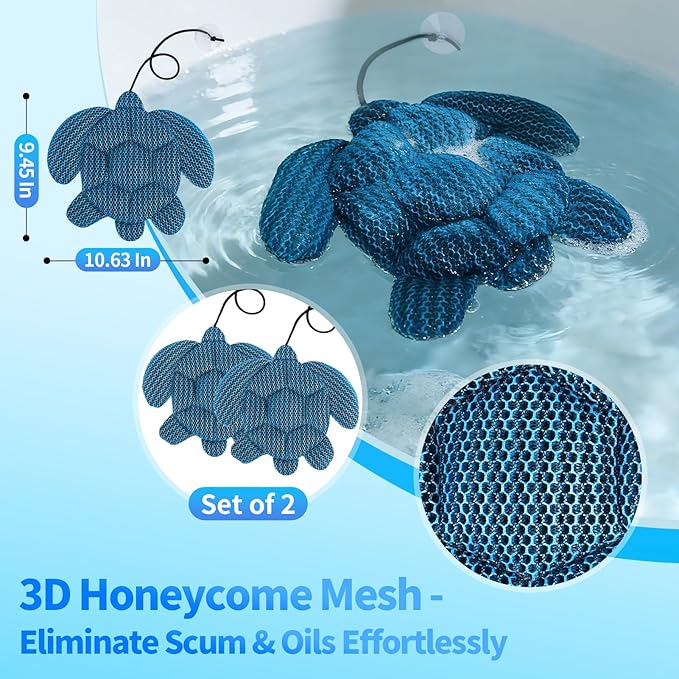 Hot Tub Scum Absorber, Turtle Hot Tub Skimmer 2 PCS, Reusable & Washable Scum Sponge for Hot Tubs to Soak Up Oils, Floating Spa Scum Absorber to Keep Water Clean & Clear for Pool, Bathtub