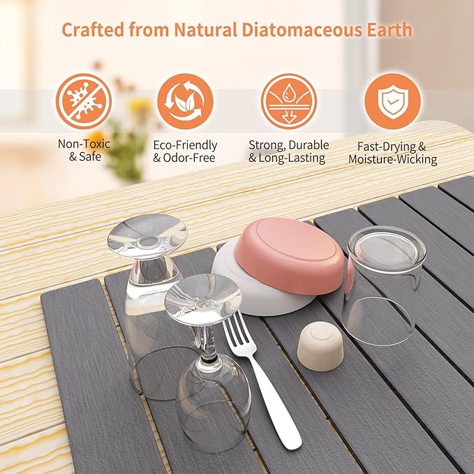 HotFox Dish Drying Mat for Kitchen Counter – Quick Dry Stone Drying Mat, Foldable Diatomaceous Earth Pad, Non-Slip Kitchen Sink Drying Mat, Large Fast Drying Stone Mat for Dishes, Coffee Maker, Grey