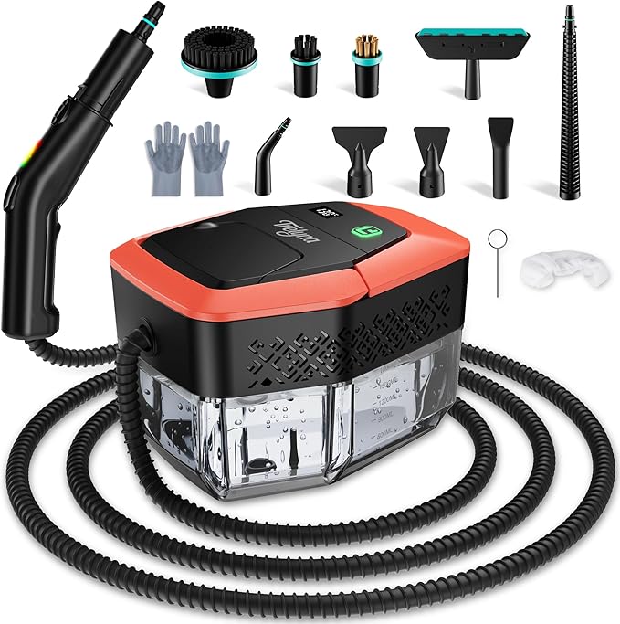 2500W Steam Cleaner,1.9 Quart Tank,3 Level Adjustable Handle | Portable Steamer with 4Bar High-Pressure & Temperature for Grout,Tile,Shower,Bathroom,Furniture Cleaning (12 Accessories)