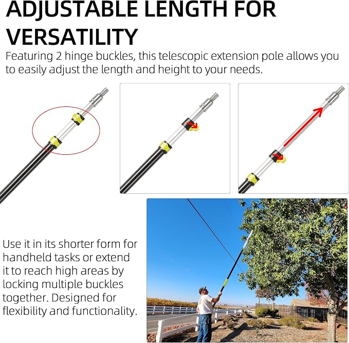 TonGass Telescopic Extension Pole 7-to-18 FT - Lightweight Multi-Purpose With Universal Twist-On Tip for Hanging String Lights, Dusting, Painting, Window Cleaning, and More