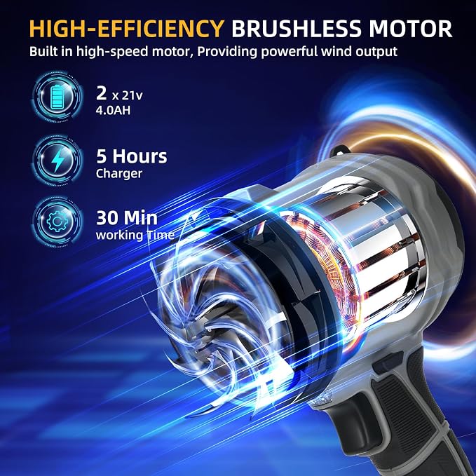Leaf Blower Cordless, Snow Blower Cordless with Battery and Charger, Car Dryer Air Blower, Handheld Leafs Blower Dryer Air Blowers for Patio Cleaning, Gray
