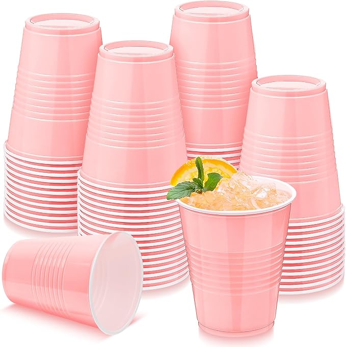 Kochorie 50 Pack Pink Disposable Plastic Cups 12 Ounce Drinking Party Cups Bulk Party Cups for Wedding Birthday Graduation Christmas Parties, Picnics Events