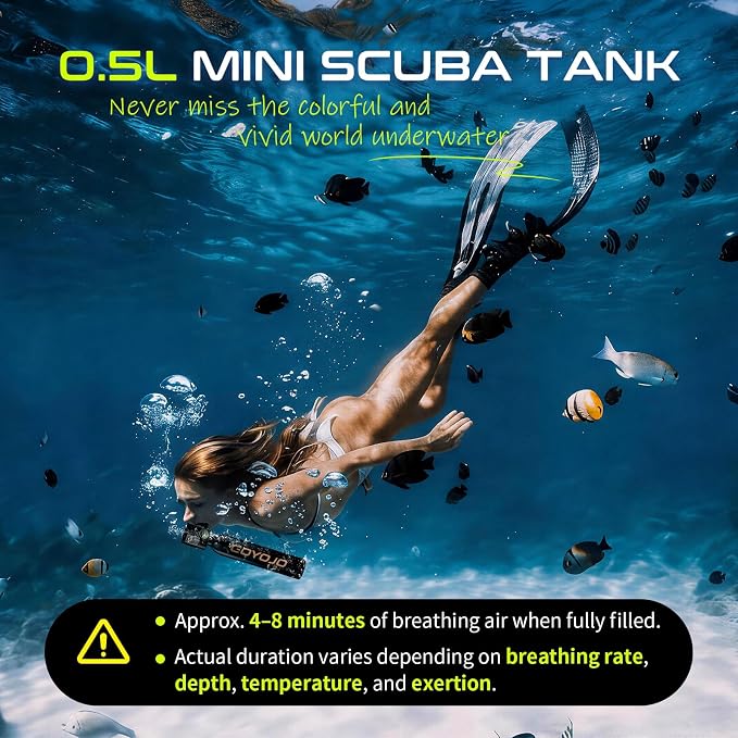 GOYOJO Mini Scuba Tank, Portable Diving Lung Air Tank with DOT Certified, Refillable Emergency Backup Pony Bottle for Snorkeling, Underwater Breathing, Training