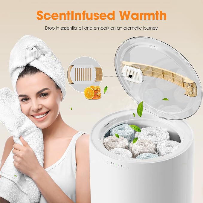 STARLEAD Heated Towel Warmers for Bathroom - 20L Large Towel Warmer Bucket, Wood Handle, Auto Shut Off, Bluetooth and RGB, Fits Up to Two 40"X70" Oversized Towels, Bathrobes, Blankets
