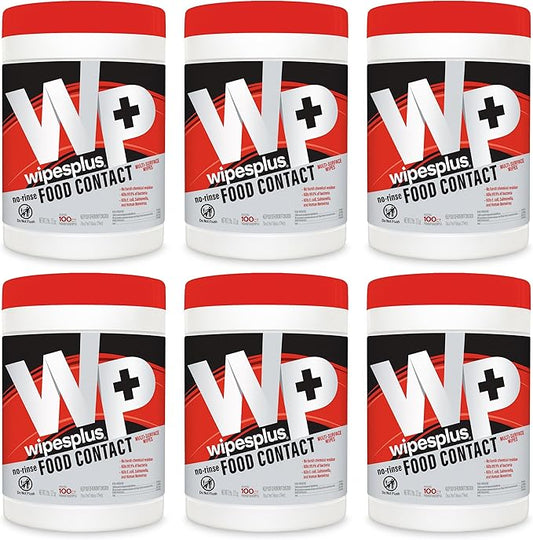 WIPESPLUS Cleaning Wipes All Purpose Food Contact - No Rinse, No Residue, Quick Dry Formula, Disinfecting Wipes For Restaurants, Foodservice, Schools - Canister, 100 Count