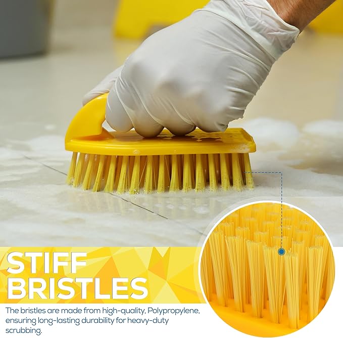 KLEEN HANDLER Iron Handle Scrub Brush for Household & Commercial Cleaning for Shower, Bathroom, Sink, Kitchen, Bathtub, Floor Scrubbing, 1 Pc - Yellow