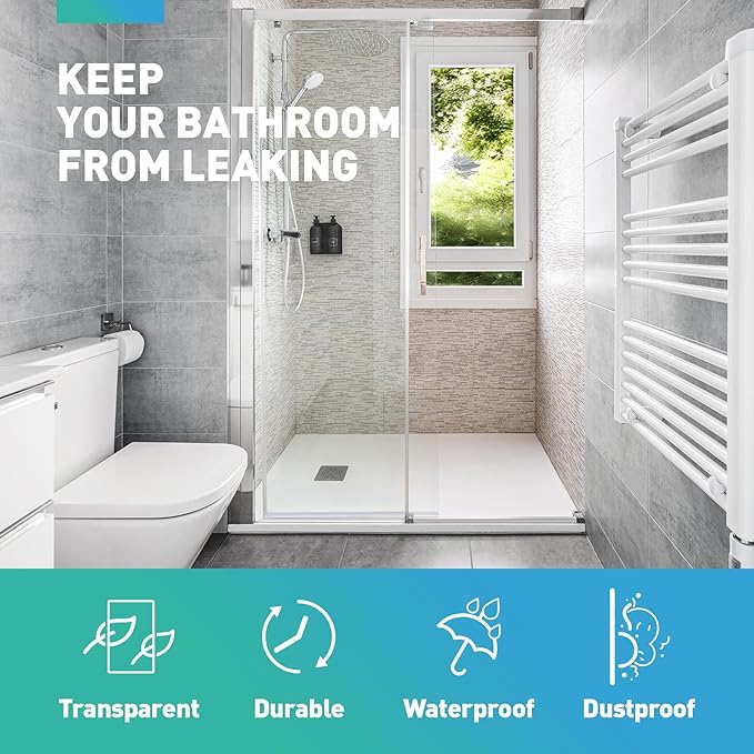 Sliding Shower Door Bottom Seal, 2 PCS 1/2" x 36" Sliding Shower Door Sweep for 1/2 Inch Glass, Frameless Glass Door Seal Strip Stop Shower Leaks and Create a Water Barrier