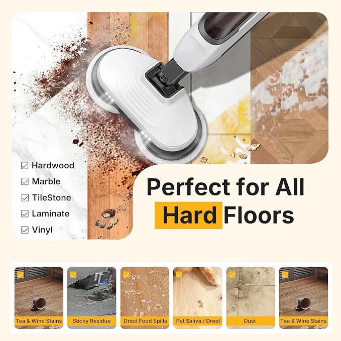 NEWBULIG Steam Mop, All-in-One Steam Mops for Floor Cleaning with Rapid Re-heat, Self-Standing Floor Steamer, 4 Rotating Scrub Pads, 2 LED Headlights, for Hardwood Floors & Tile
