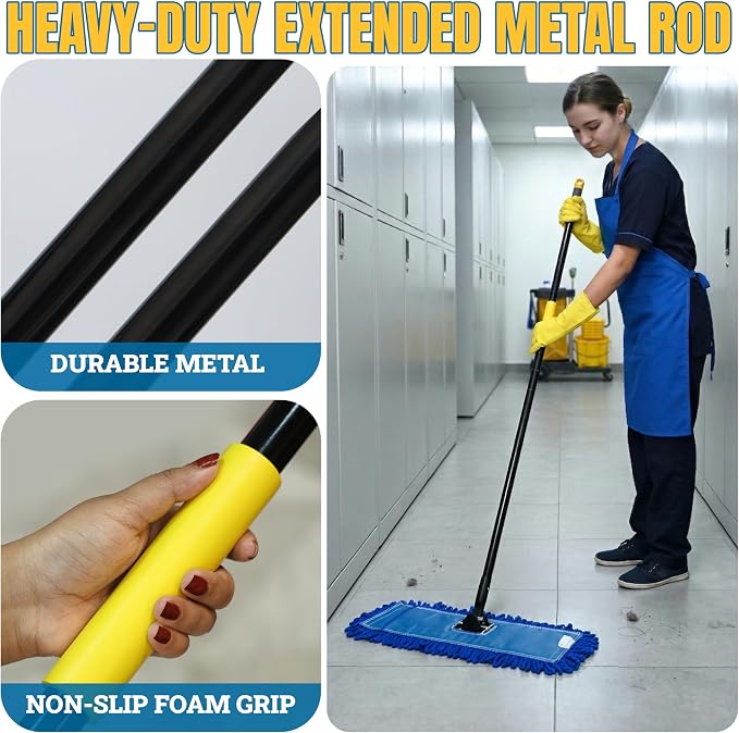 KLEEN HANDLER 18" Microfiber Dust Mop with Frame and 61" Extendable Clip-On Handle (2 Mop Heads, 1 Frame, 1 Handle), Commercial Dust Mop Kit for Floor Cleaning