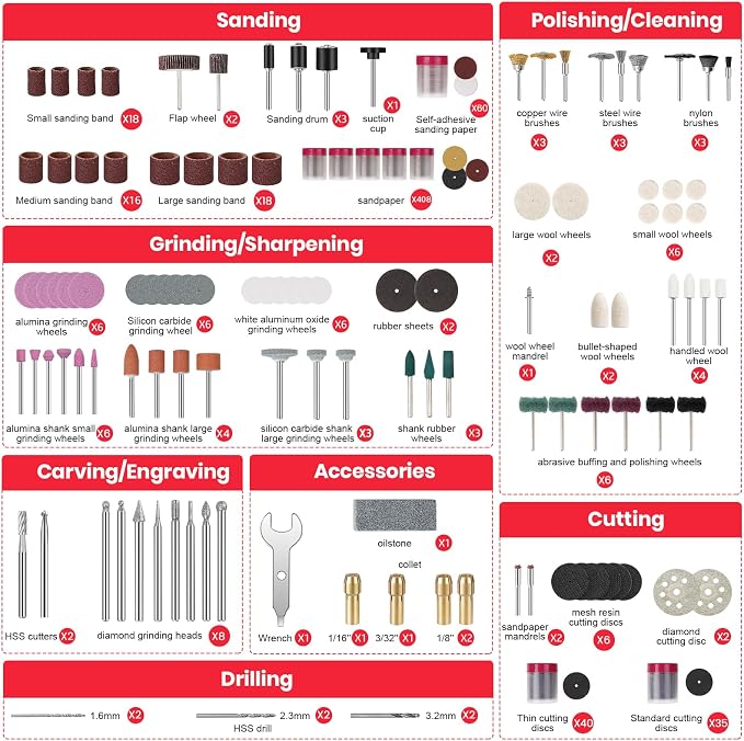 699PCS Rotary Tool Accessories Kit, 1/8" Shank Rotary Tool Bit Compatible with Dremel, Universal Attachments for Cutting, Sanding, Polishing, Grinding, Drilling