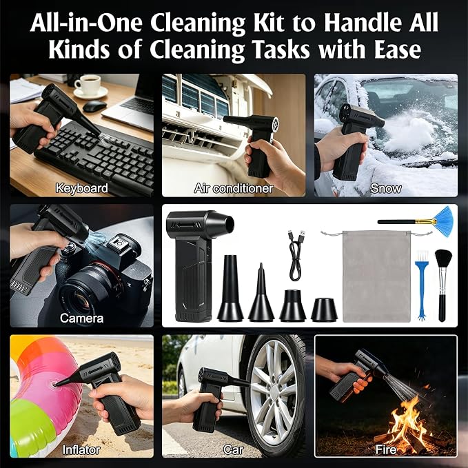 TPQKA Compressed Air Duster 110000RPM, Rechargeable Cordless Electric Air Duster – Replace Canned Air, 3+1 Gears 41m/s for PC Keyboard Computer Car Detailing Home Dusting
