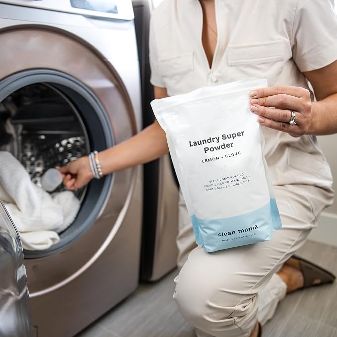 Clean Mama Laundry Super Powder Detergent - Extra Strength Laundry Detergent Powder - Natural Laundry Detergent for Sensitive Skin - Enzyme Powered, Fights Stains & Odors - Sweet Mint, 60 Loads, 2Pack