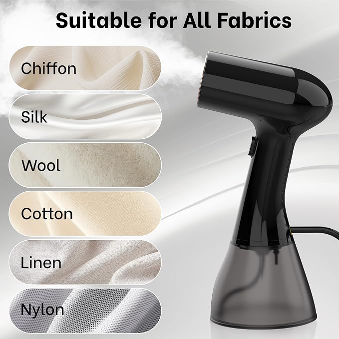 GS01 Handheld Clothes Steamer, 400ml Large Water Tank 1500W Fast Heat Up Portable Travel Wrinkle Remover
