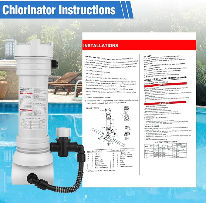 Upgraded 320 Pool Chlorinator Automatic Chlorine/Bromine Inline Feeder Compatible with pentair Rainbow 320 Chlorinator, R171096 Feeder for Various Online and Offline Pools and spa Centers