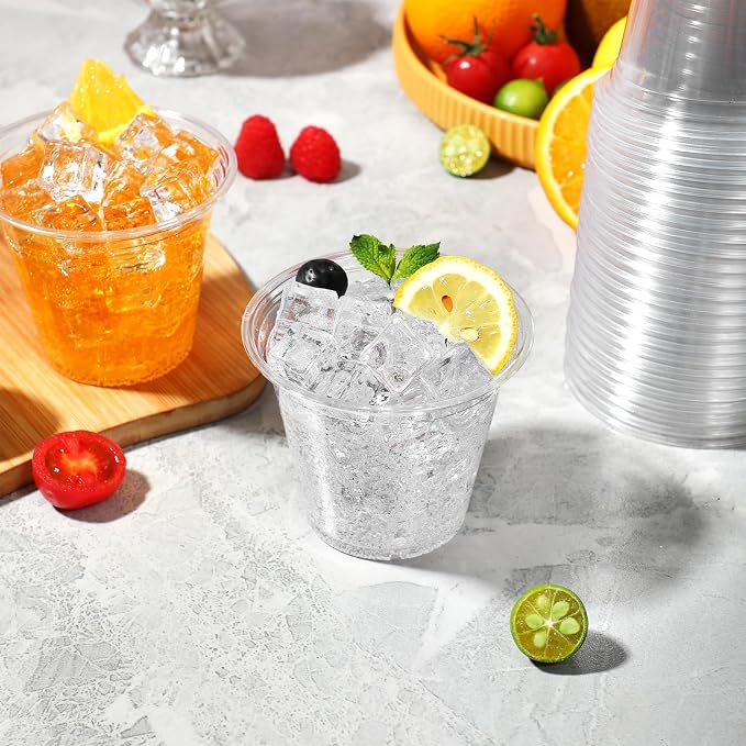 BYSNOW 500 Pack 9 oz Clear Plastic Cups, Thickened Disposable Drink Clear Cups for Party, Higher Heat Resistance Drinking Cup for Wine, Juice, Fruit and Cold/Hot Beverages