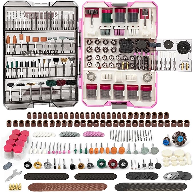 618PCS Rotary Tool Accessory Kit, Fits Dremel Rotary Tools, Universal Fitment for Polishing, Sanding, Cutting, Drilling, Engraving, Grinding with Portable Tool Storage Case (Pink) Fathers Day
