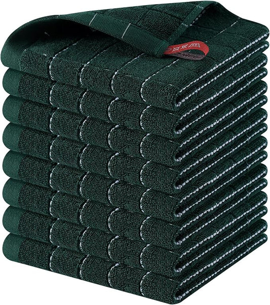 Homaxy 100% Cotton Terry Kitchen Dish Cloths, Ultra Soft and Absorbent Dish Towels for Kitchen, Suitable for Drying and Washing Dishes, 8 Pack, 12 x 12 Inches, Blackish Green