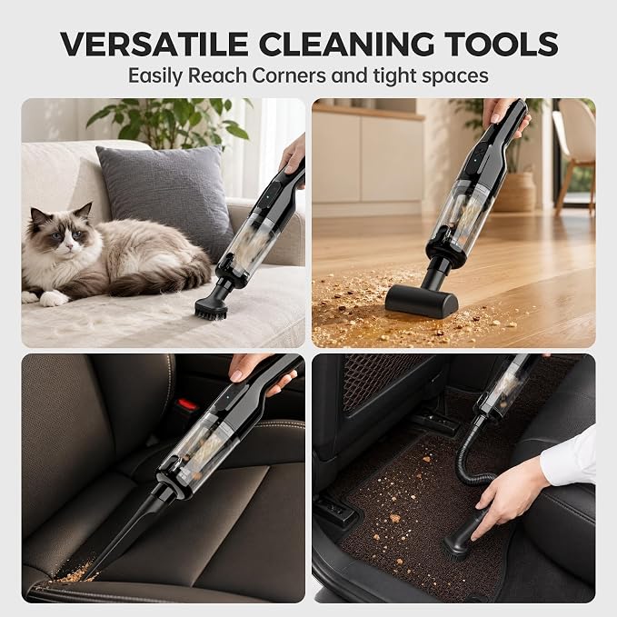 dormzie Handheld Vacuum Cordless, Car Vacuum with 19000Pa Powerful Suction,1.3 lbs Lightweight, Type-C Charge, Multiple Accessories for Car Home Office Pet