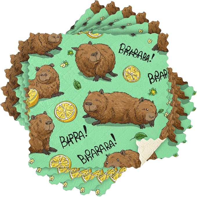 Mint Green Capybara and Lemon Kitchen Towels Dish Cloths Set of 6 Microfiber Cleaning Cloths for Cars Super Absorbent Machine