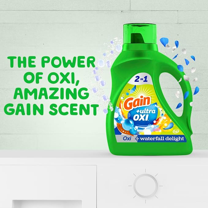 Gain Liquid Laundry Detergent with Odor Defense, Waterfall Delight Scent, Laundry Soap For HE Washing Machines, 177 fl oz, 134 Loads (Packaging May Vary) (Pack of 2)