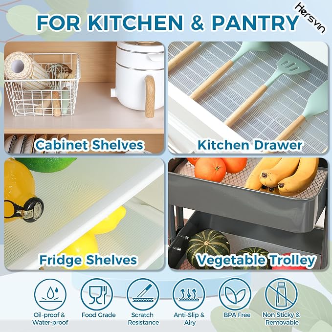 Hersvin Shelf Liners 12 in x 20 ft EVA Drawer Mats, Non-Adhesive Cupboard Protector, Kitchen Cabinet Lining Fridge Liner (Clear Stripe, 30.5x610cm)