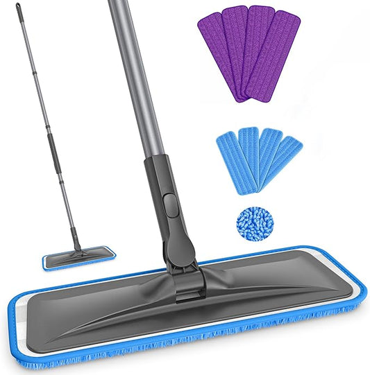 Microfiber Mops for Floor Cleaning - BPAWA Flat Floor Mop with 8 Reusable Washable Mop Pads fit for Swiffer Powermop Dust Mop for Hardwood Laminate Tile Wood Ceramic Vinyl Wall Floors