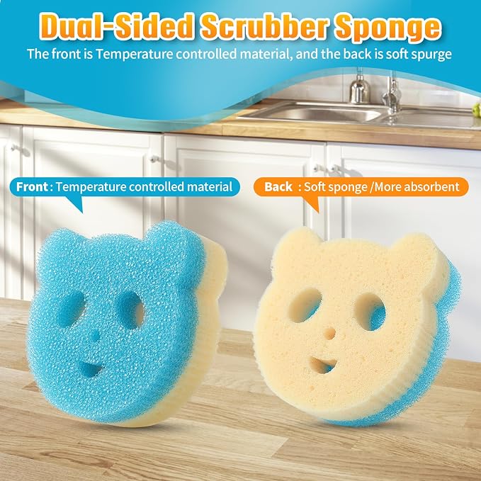 12 Pack Scrub Sponges for Dishes, Dual-Sided Temperature-Responsive Scrubber, Reusable Non-Scratch Multipurpose Cleaning Supplies for Kitchen Bathroom & Home Use