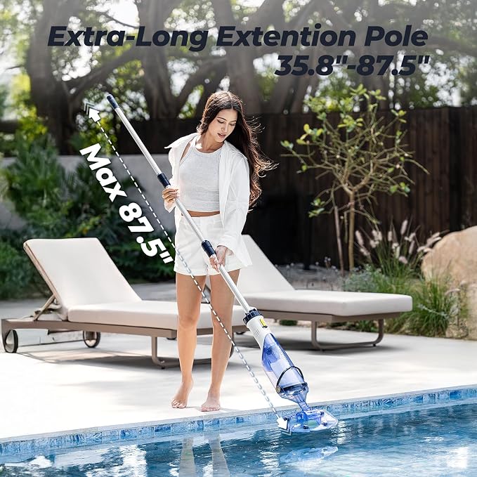 Pool Vacuum for Above Ground Pool, JESIMAIK Cordless Pool Vacuum with 18.5 GPM, 60 Min Runtime, Telescopic Pole, Ideal Above Ground Pool Vacuum for Inground Pool, Spas, Hot Tubs