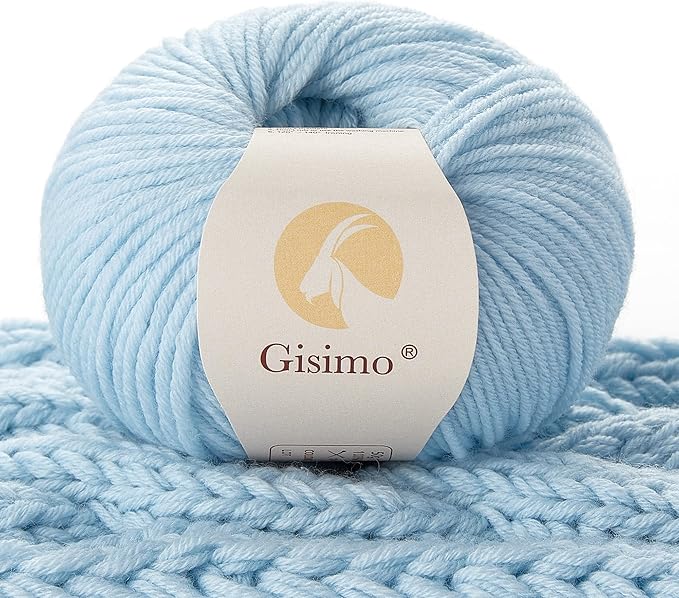 100% Merino Wool Yarn, 6-Ply Luxurious and Soft Yarn for Hand Knitting & Crocheting, 1.76 OZ/50g, 127 yds/116 Meters (Sky Blue, 1 Ball)