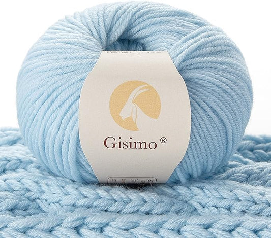 100% Merino Wool Yarn, 6-Ply Luxurious and Soft Yarn for Hand Knitting & Crocheting, 1.76 OZ/50g, 127 yds/116 Meters (Sky Blue, 1 Ball)