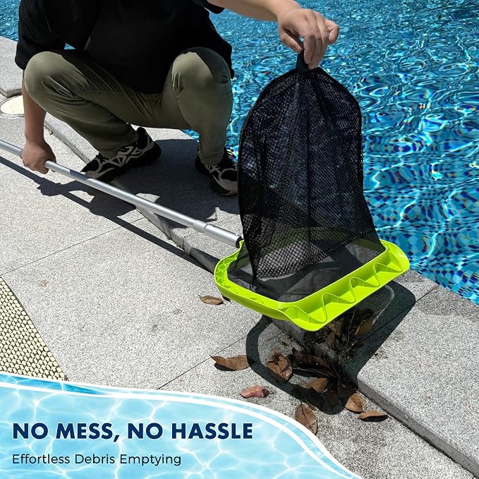 Sepetrel Pool Skimmer Net with 10.5 FT Thick Aluminum Detachable Poles, Leaf Rake with Fine Mesh, Reinforced Triangular Frame, Scratch-Free Edges for Swimming Pool Cleaning Leaves, Insects & Debris