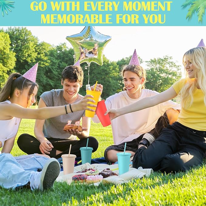 Honeydak 30 Pack Tumbler with Straw and Lid Bulk Cups for Gifts Water Bottle Iced Coffee Travel Mug Cup Reusable Plastic Tumblers for Party Birthdays 24-27 oz (Pastel Color)