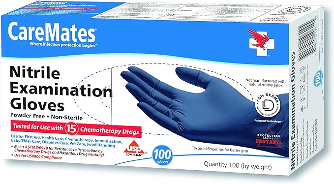 CareMates Nitrile Medical Exam Gloves, Latex Free Rubber, Powder Free, Extra Strong, 4 Mil Thick, Certified for Home Infusion, First Aid, Food Safe, Cleaning Gloves, Large, 400-Count