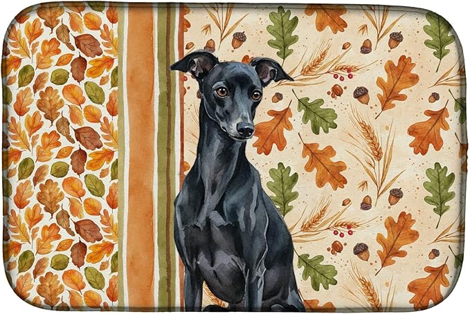 Caroline's Treasures Black Italian Greyhound Heirloom Fall Dish Drying Mat Absorbent Dish Drying Mat Pad for Kitchen Counter Dish Drainer Mat for Countertop, 14 x 21", Multicolor