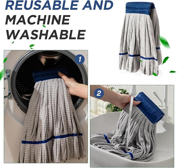 Hushee 6 Pack Large Microfiber Tube Mop Heads 18 oz Heavy Duty Commercial Industrial Wet Mop Head Refill Reusable Machine Washable Looped End Mopheads for Hardwood, Tile, Laminate Floors (Grey)