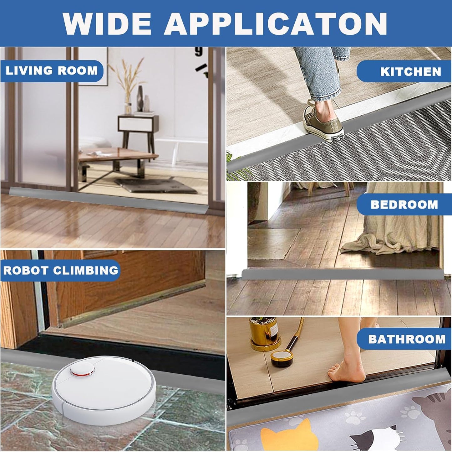 Vinyl Door Threshold Flooring Transition Strip Self Adhesive Carpet Edging Strip for Laminate Doorway Edge Threshold from 1/5" to 2/5" (Gray, 6.6 Ft)