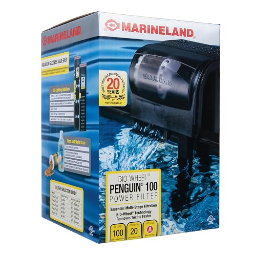 Marineland Bio-Wheel Penguin 100 GPH Power Aquarium Filter, Ultra-Quiet Hang-On-Back Fish Tank Filter with Multi-Stage Filtration for Aquariums Up to 15 Gallons